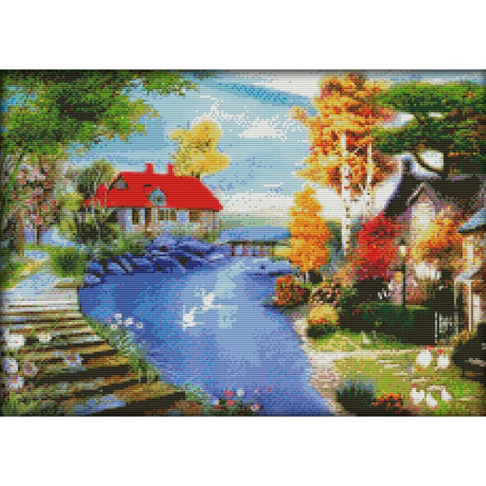 

Cottage By The Lake - 14CT Stamped Cross Stitch - 50*37cm, 501 Original