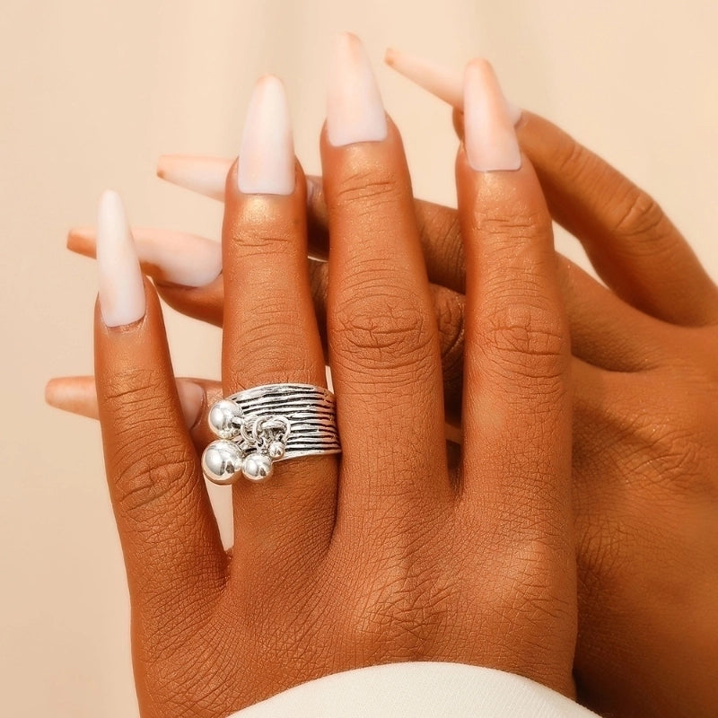 Vintage Style Minimalist Round Alloy Pearl Women's Charm Rings Open Rings