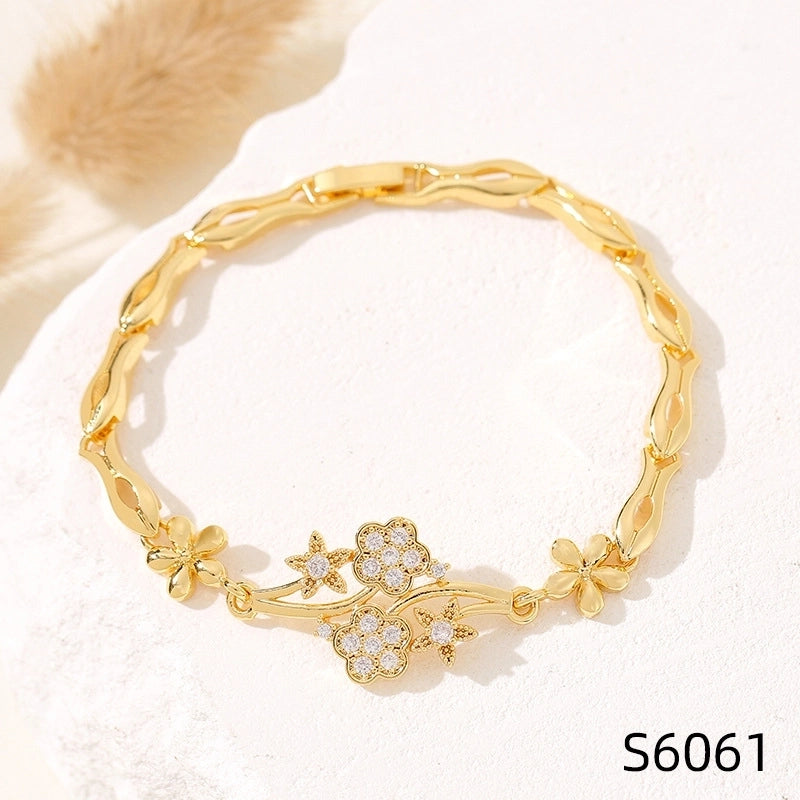 Minimalist Flower Copper Inlay Zircon Bracelets