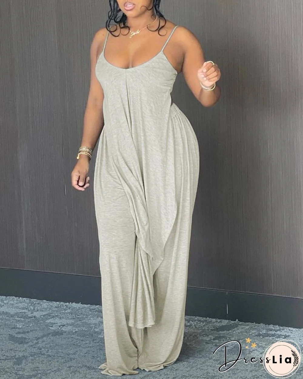 Spaghetti Strap Plain Top & Pants Set