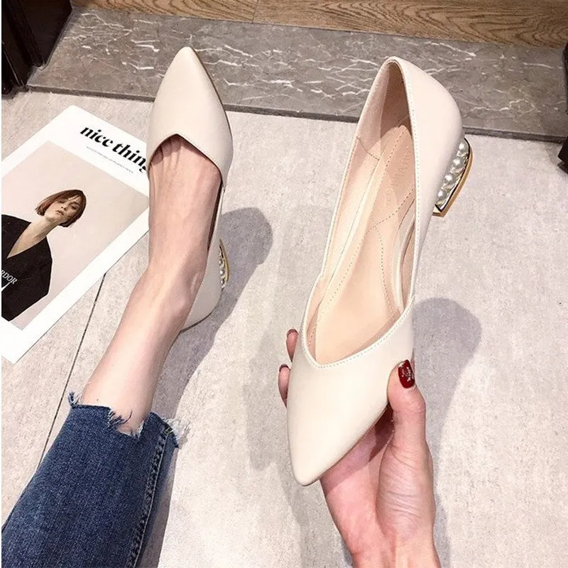 Women's Pumps Low Heels Comfort Female Slip On Shoes Office Pu Leather Waterproof Woman Pointed Toe Shoe Ladies Footwear New