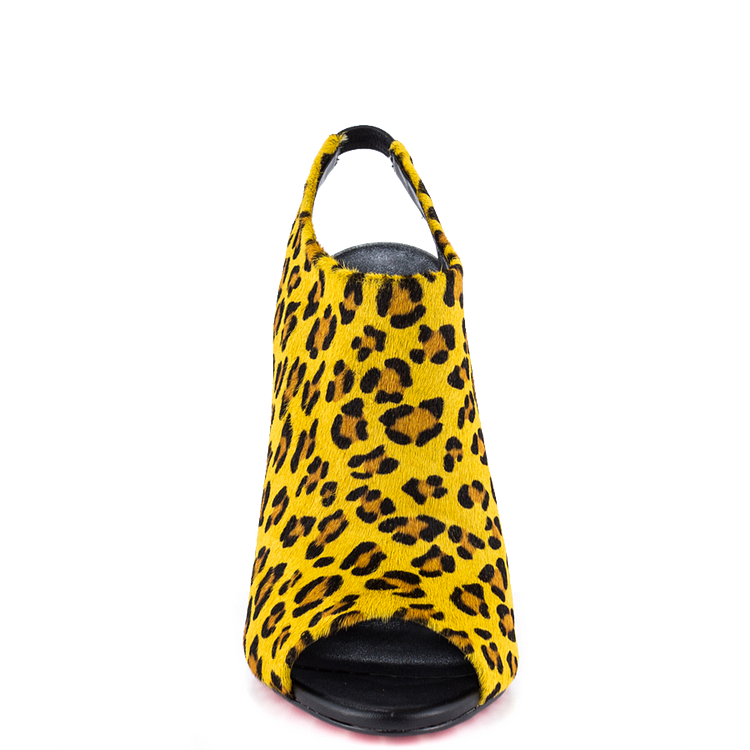 Women's Yellow Leopard Print Shoes Sling Black Stiletto Heels Sandals |FSJ Shoes