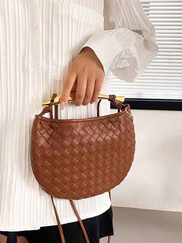 Woven Shiny Geometric Handbags Crossbody Bags BROWN-One_size