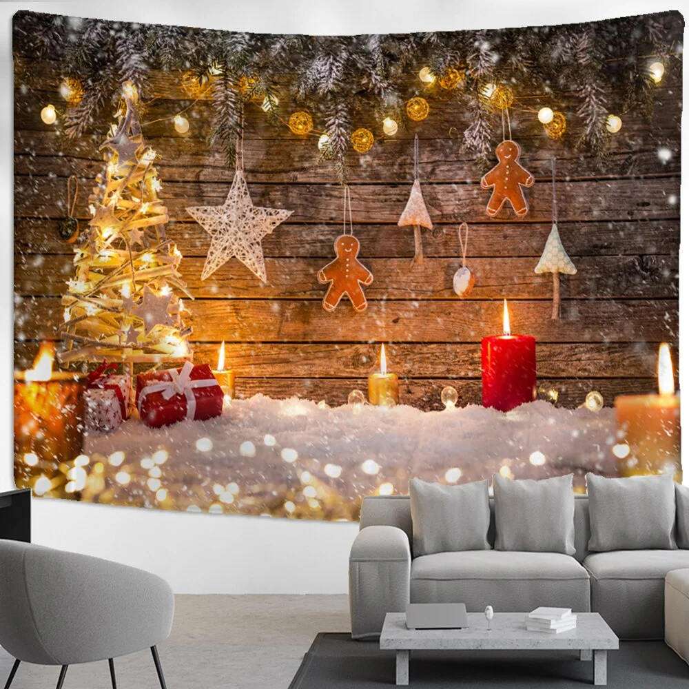 Christmas Cartoon Illustration Tapestry Wall Hanging Cute Kawaii Boho Style Background Cloth Home Decor