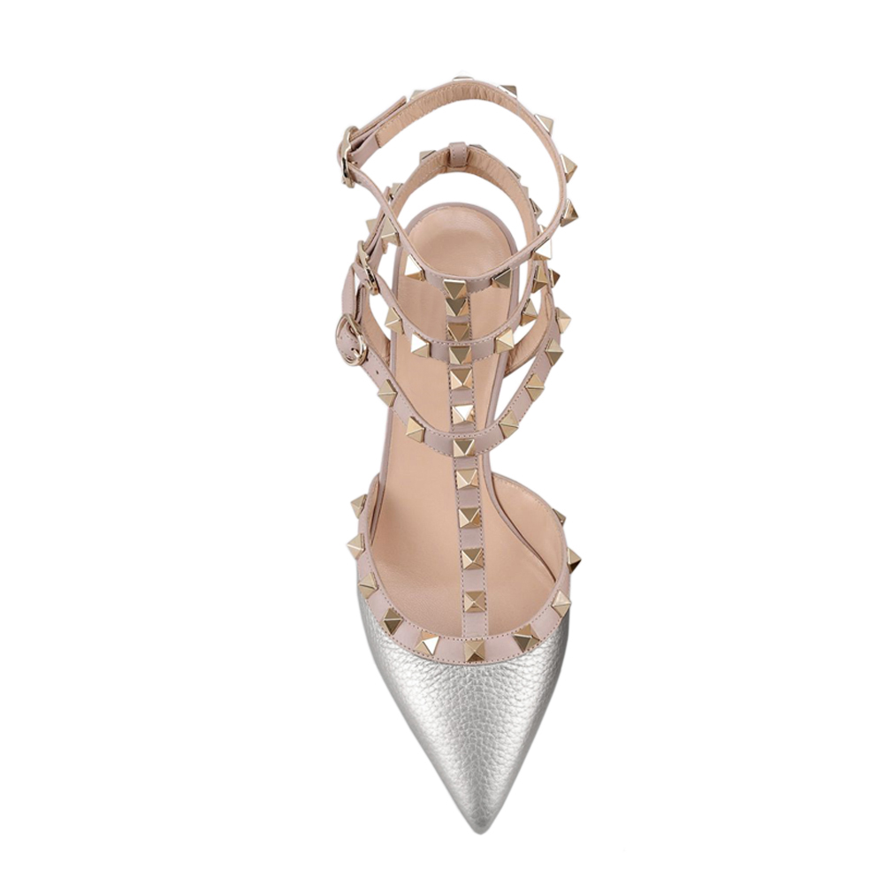 65mm Women's Low Heels Rivets Sandals Silver Line-vocosishoes