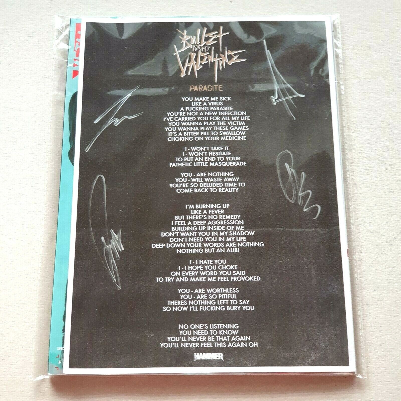 BULLET FOR MY VALENTINE Signed Autographed Lyrics /300 METAL HAMMER MAGAZINE