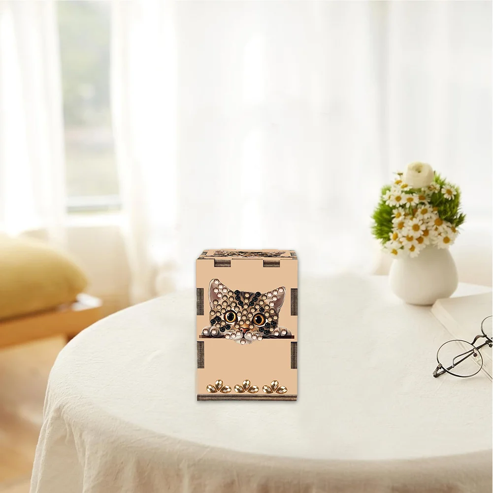 5D DIY Diamond Art Handmade Toothpick Holder Rhinestone Toothpick Box (Kitten)