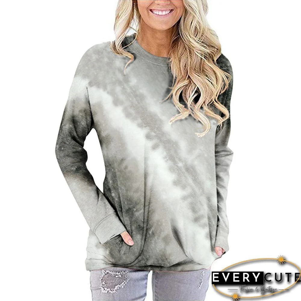 Gray Cotton Blend Tie Dye Galaxy Print Sweatshirt