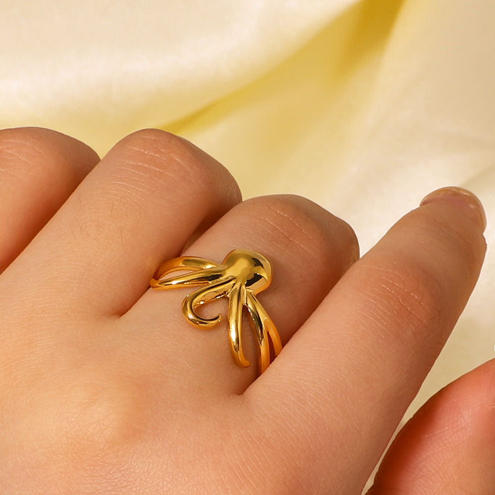 Titanium Steel Simple Rings Female Niche Three-Legged Octopus Design Stainless Steel Jewelry Ring