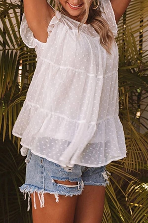 Chiffon Ruffled Sleeve Solid Color Loose Blouse