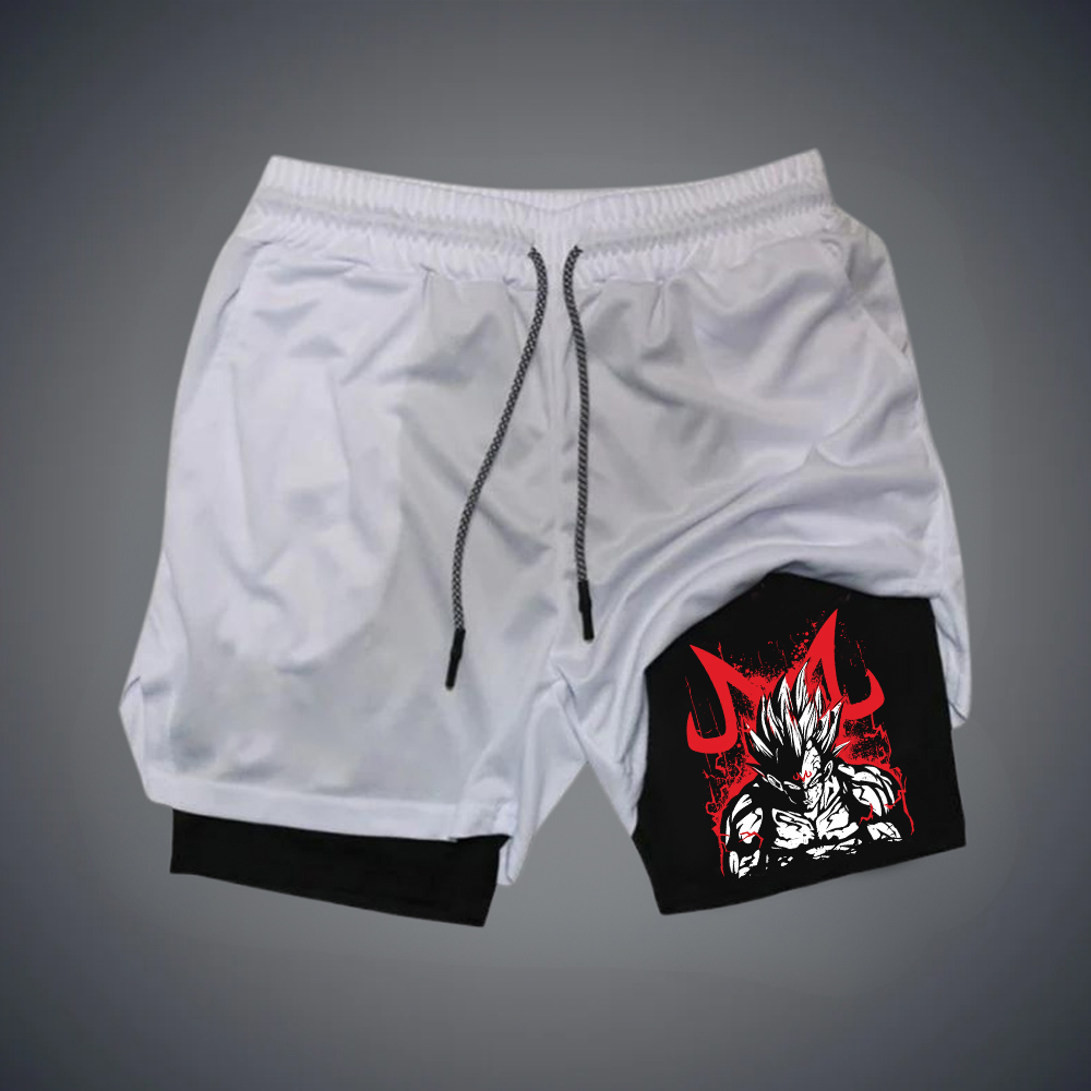 Men's Anime Silhouette Print Double Layer Gym Shorts