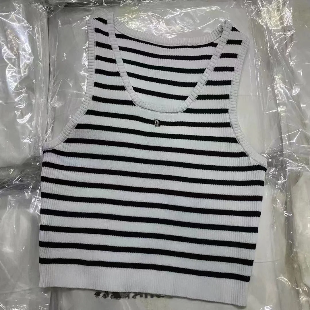 2022 Summer Women Big Brand Knitted Vest Female Fashion Letter Embroidery Sexy Slim Fit Striped Camisole Bra Designer T-shirt