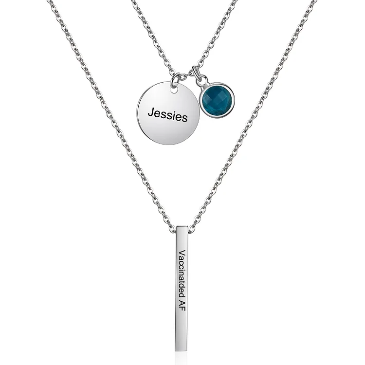 Personalized Vaccinated Necklace Custom Name and Birthstone Double Layer Necklace