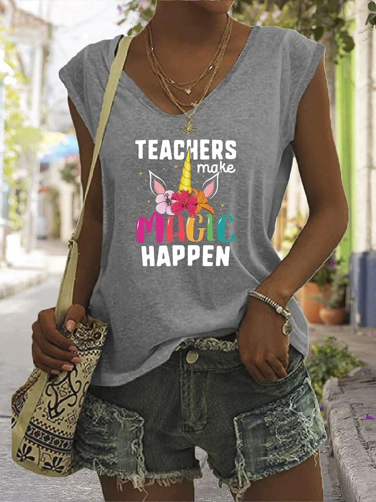 Teachers Make Magic Happen Back to School V Neck T-shirt Tees-06604-Annaletters