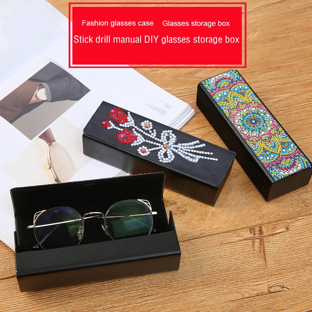 DIY Diamond Painting Leather Eye Glasses Box Travel Sunglasses Storage Case