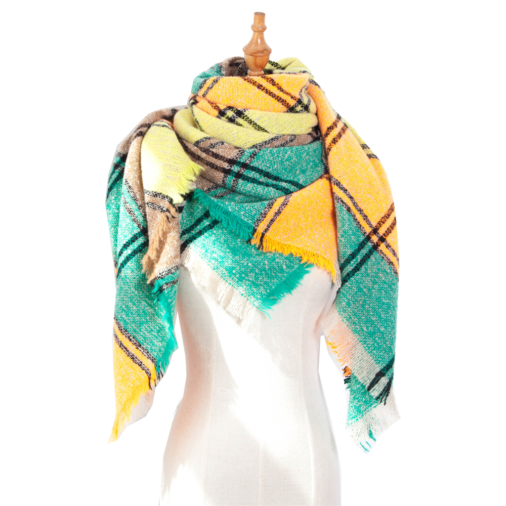 Yellow Women's Shawl With Thickened Large Plaid Square Scarfs-vocosishoes