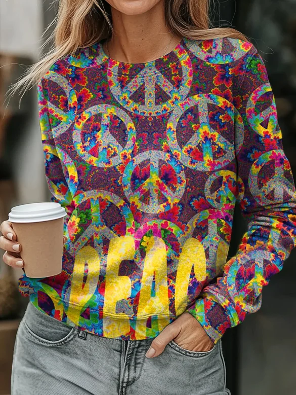 Hippie Peace Art Print Casual  Sweatshirt