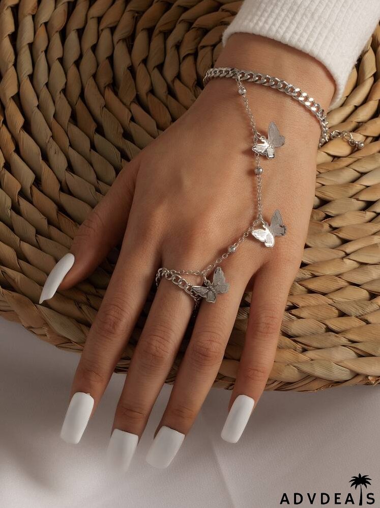 Butterfly Ring Linked Chain Bracelet