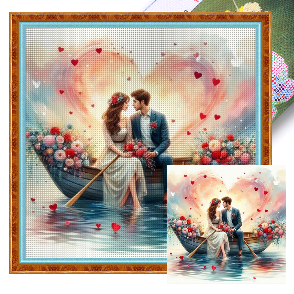 Couple On A Boat Full 11CT Pre-stamped Canvas(40*40cm) Cross Stitch