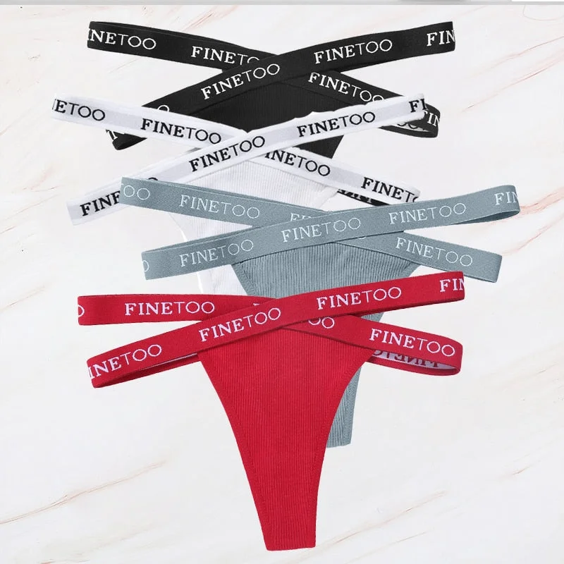 FINETOO 4PCS/Set M-XL G-string Women's Cotton Cross Strap Panties Letter Waisted Underwear Femme Thongs Sexy Hollow Out Lingerie