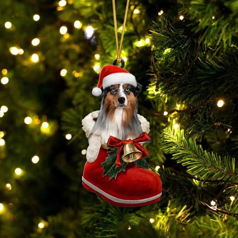 VigorDaily Australian Shepherd In Santa Boot Christmas Hanging Ornament SB197