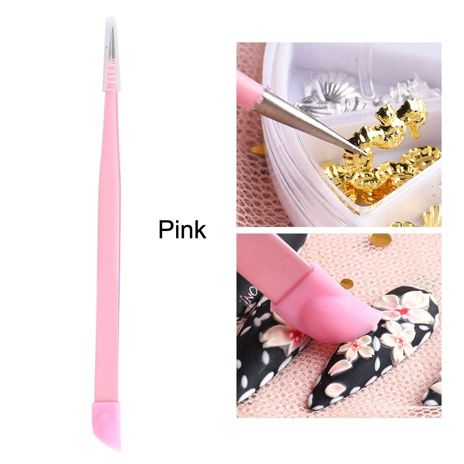 Agreedl Steel Tweezers With Silicone Head Straight Pointed Clip Nipper Eyelash Extension Tweezers Nail Sticker Tools SN01-02
