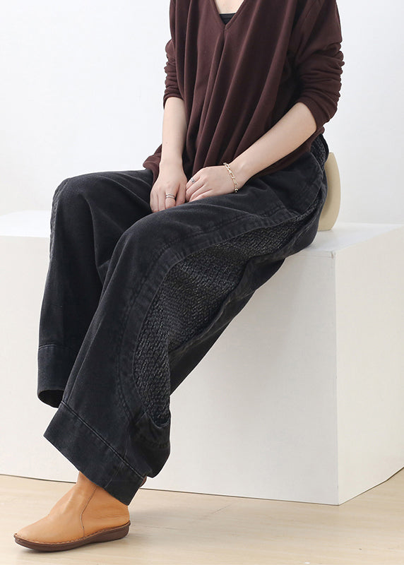 VCSHOES Loose Blue Black Colour High Waist Pockets Harem Denim Pants Fall