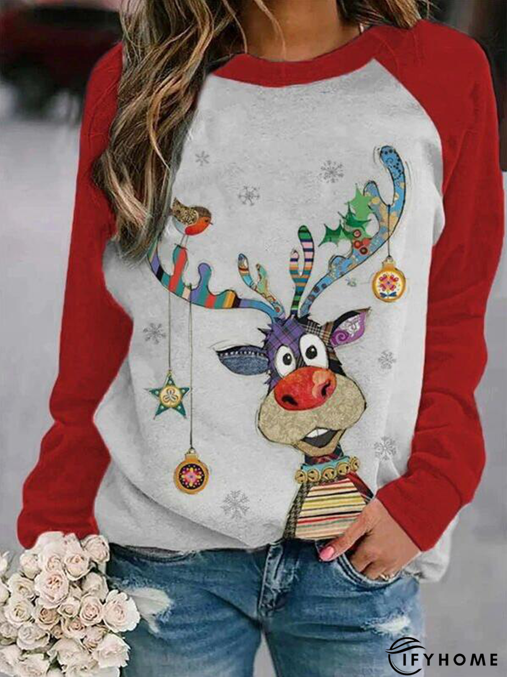 Casual Long Sleeve Animal Cotton-Blend Sweatshirt | IFYHOME