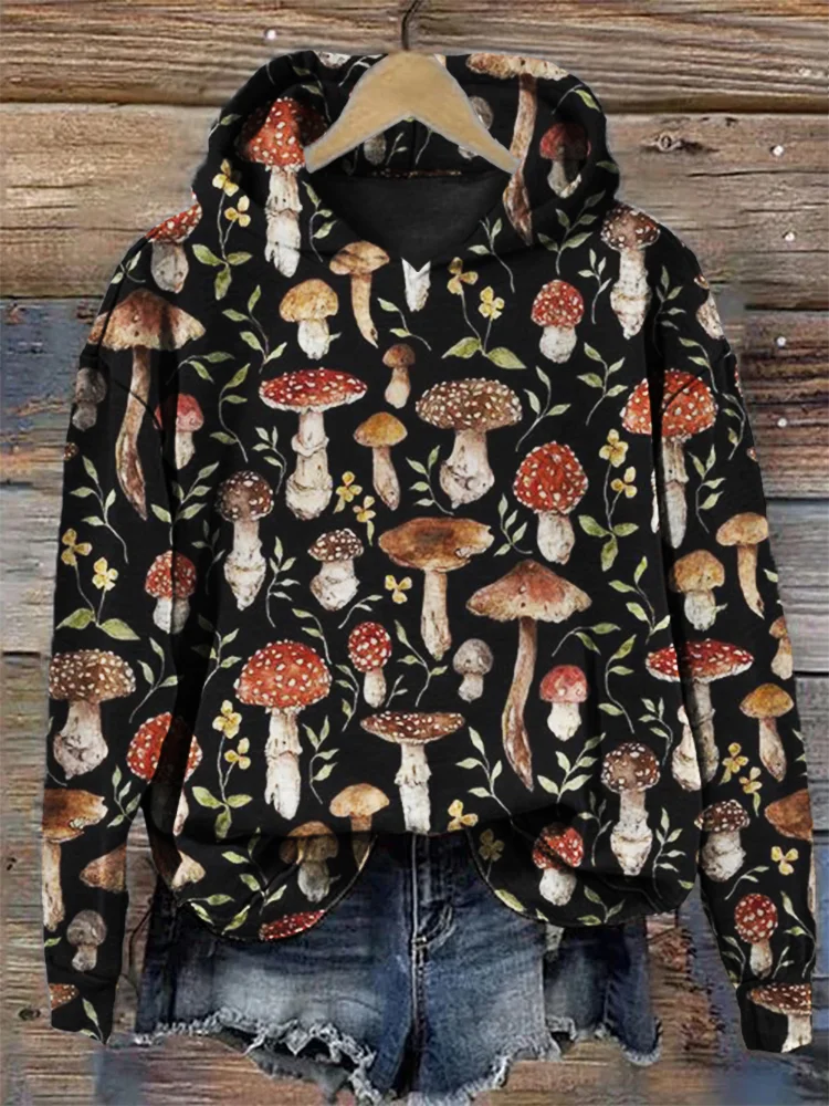 🔥kukelife🔥Forest Mushroom Floral Pattern Cozy Hoodie