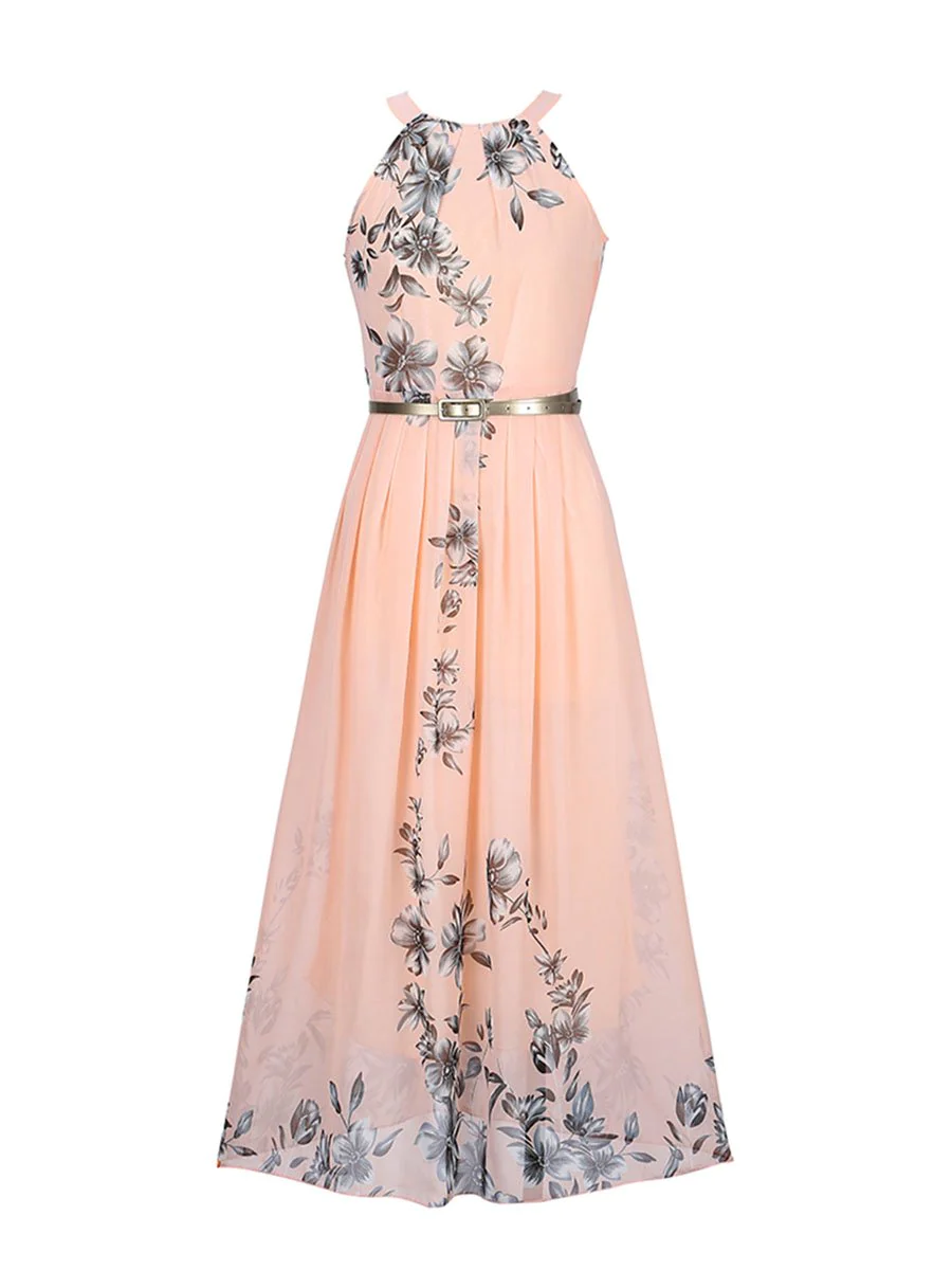 Summer Floral Printed Chiffon Maxi Dress