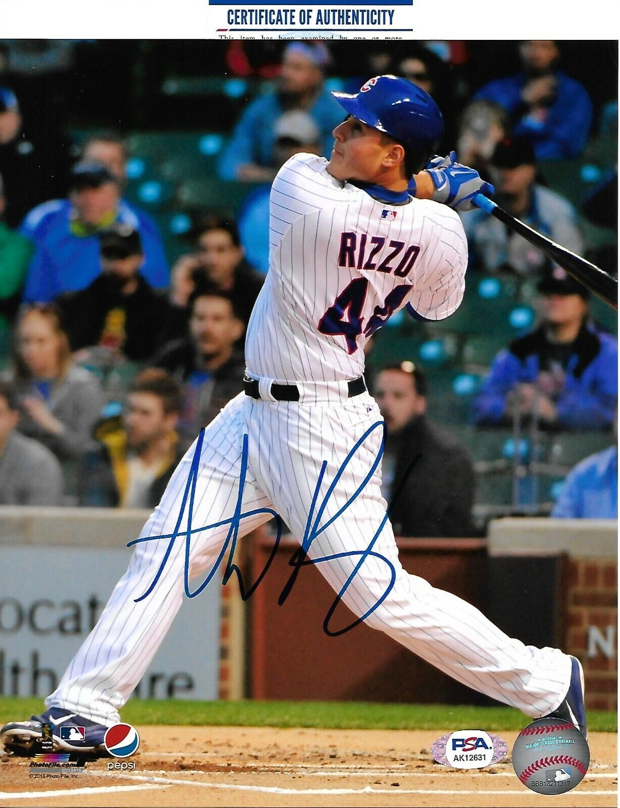 ANTHONY RIZZO signed auto CHICAGO CUBS WORLD SERIES 8X10 Photo Poster painting w COA PSA AK12631