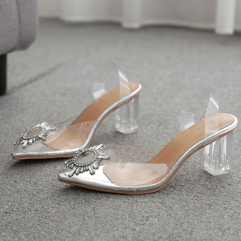 2020 Summer Transparent High Heels Sandals Women Sexy Slip-on Pointed Toe Pumps Shoes Fashion Comfort Silver Women Party Sandals