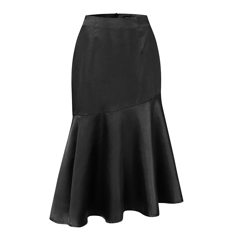 VONDA  Elagant Satin Skirts 2022 Fashion Women Solid Pleated High Waist Zipper Ruffled Midi Skirt Casual Asymmetric Party Skirts