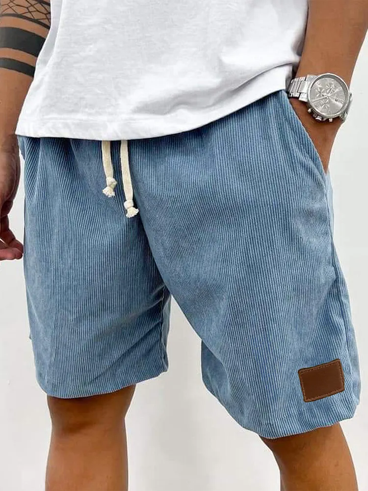 Men's Stylish Corduroy Embroidered Logo Everyday Beach Loose Shorts-Customized products