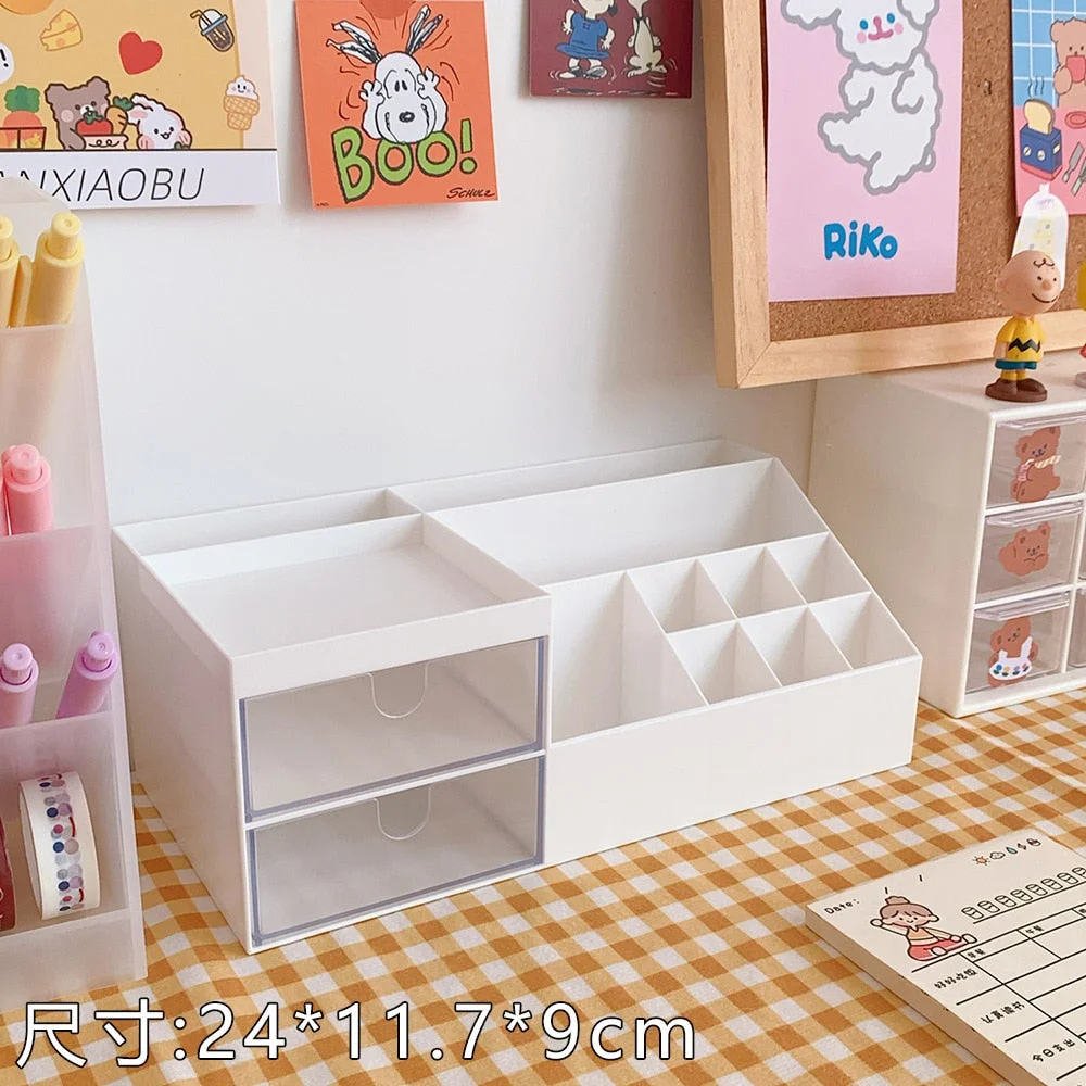 Desktop Storage Box W&G Kawaii Desktop Storage Box Three-color Pen Holder Drawer Type Cute Desktop Storage Pen Holder 515