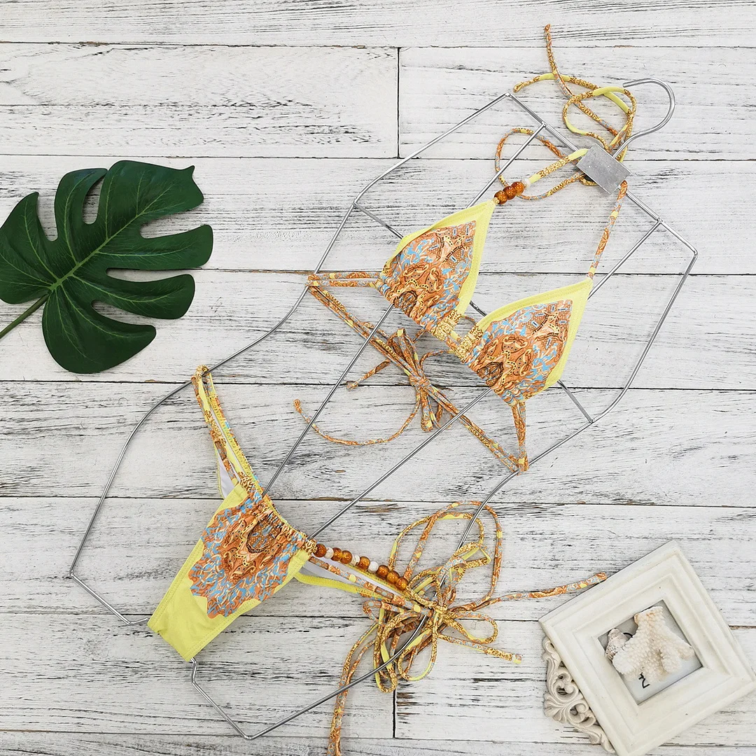 Uveng Printed Three-Point Bikini Strap-Dex-With-Wis-Skinny Sexy Split Swimsuit Woman 2025 New Mini Bikini