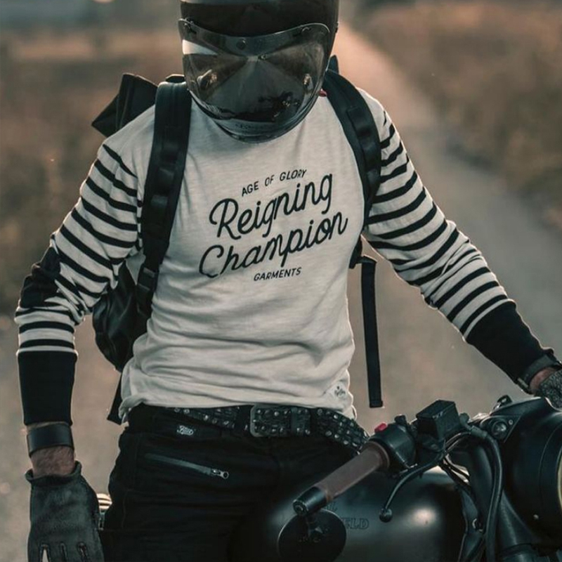 1900S Retro motorcycle striped long sleeve T-shirt