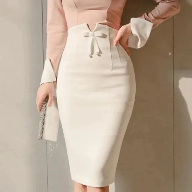 Toloer High Waist Bow Shaping Pencil Skirt-Outfit Ideas