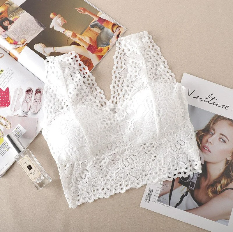 Women's Deep V Lingerie Sexy Lace Flower Bra Lingerie Lace Bra Cultural Bra Top