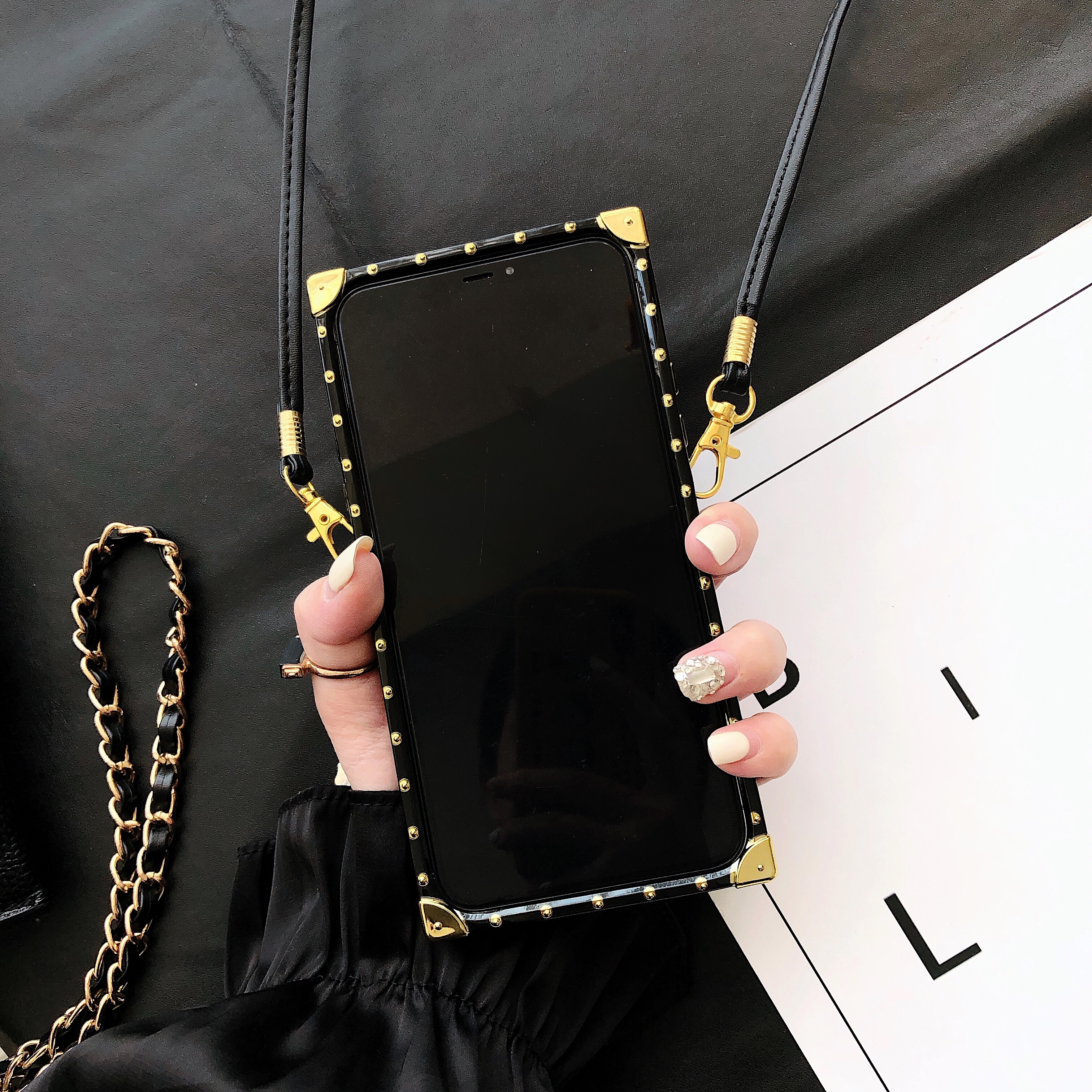 Glamorous LV Canvas Leather Apple iPhone Crossbody Case Samsung Galaxy Trendy Cover