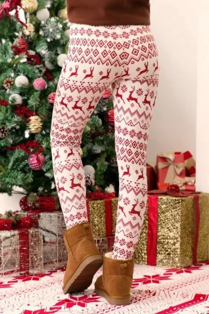 Casual Snowflake Christmas Deer Print Slim Bottom