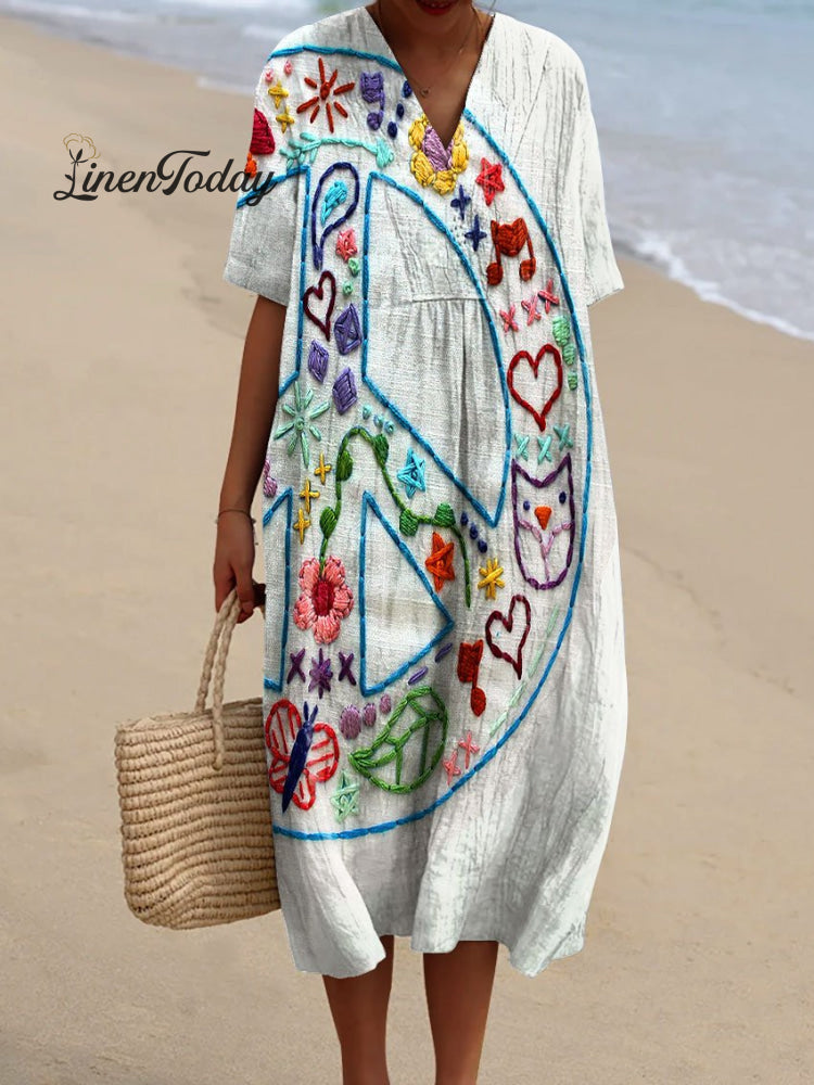 Women’s Vintage Peace Art Print Flowy Dress / S