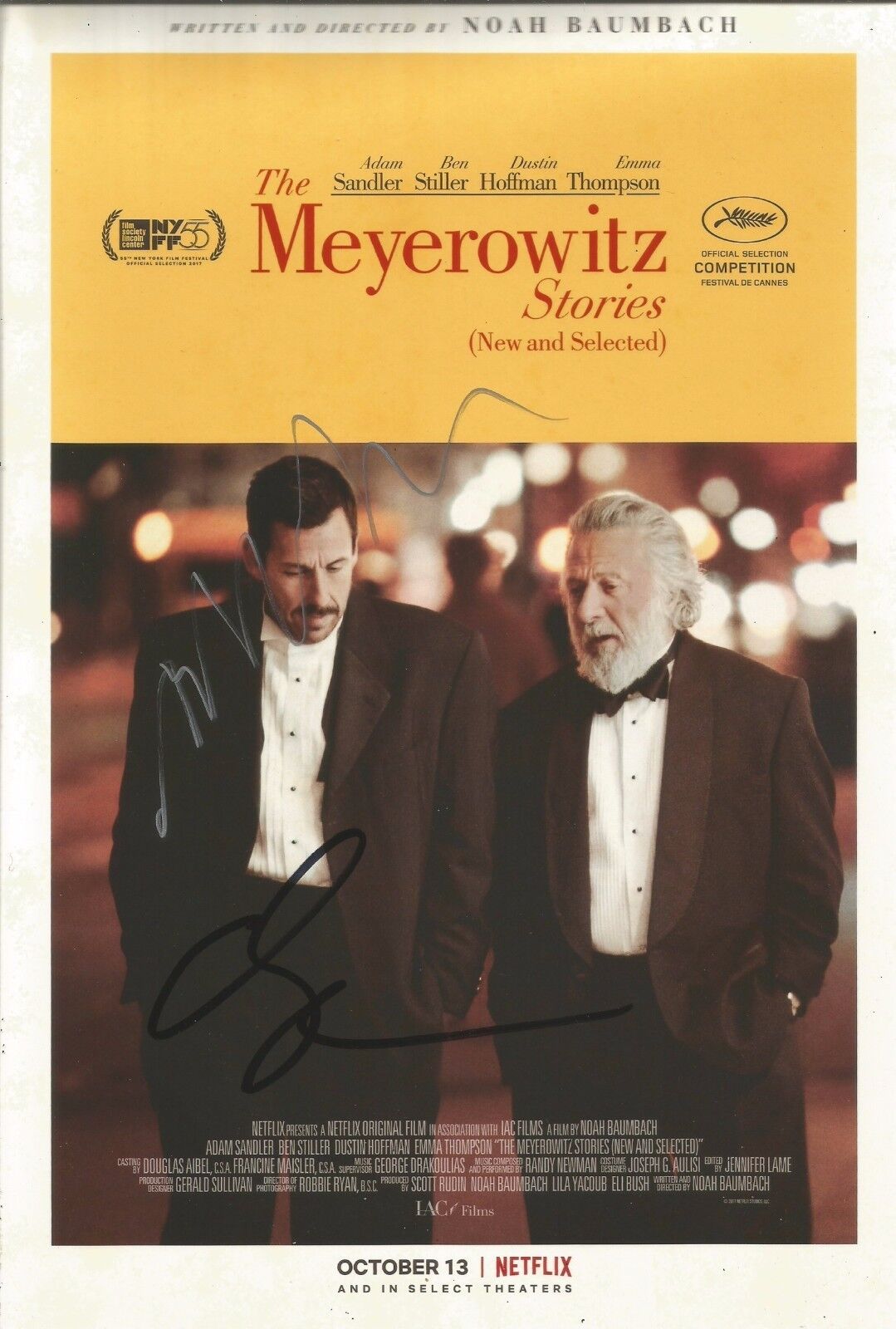 Adam Sandler/Noah Baumbach Signed The Meyerowitz Stories 12x8 Photo Poster painting AFTAL