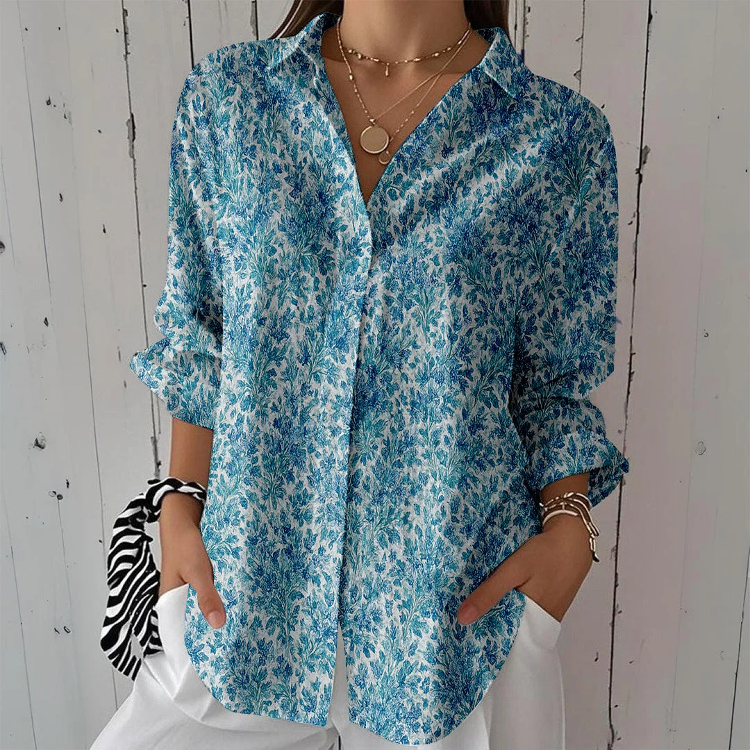 Style & Comfort for Mature Women Women Abstract,Blue DZCL0250 3/4 Sleeve Shirt Collar Printed Button Tops