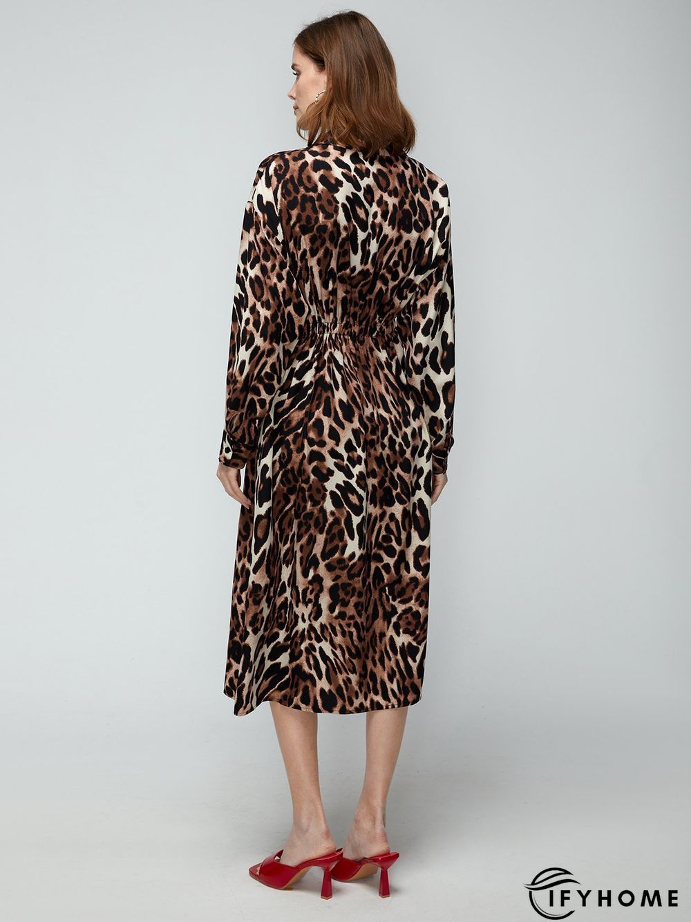 Daily Long sleeve Shirt Collar Urban Leopard Dress | IFYHOME