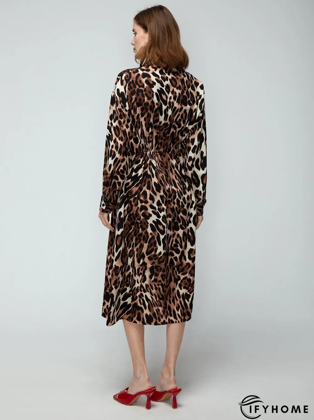 Daily Long sleeve Shirt Collar Urban Leopard Dress | IFYHOME