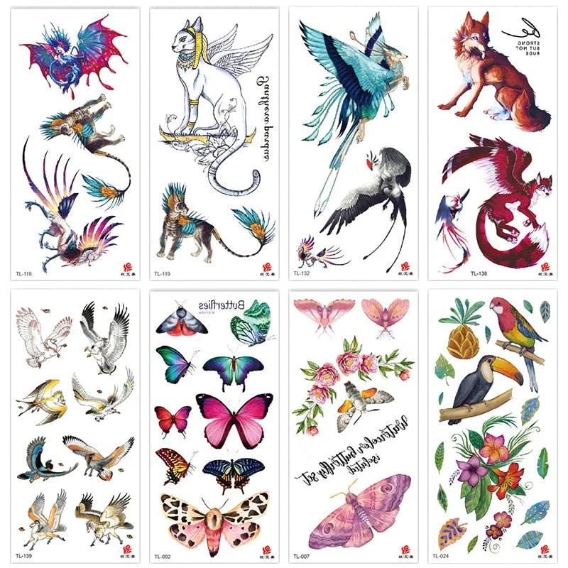 Animal and plant totem flower butterfly bird fox body arm waterproof men and women healthy natural temporary tattoo stickers