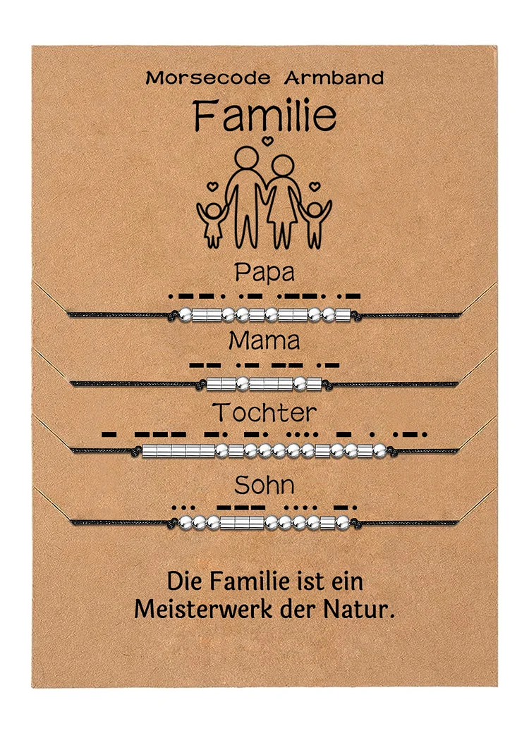 Kettenmachen Familie Morsecode Armbänder Set-Papa & Mama & Tochter & Sohn-Geschenk mit Nachrichtenkarte