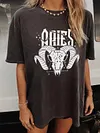 Gray&Orange Printed T-Shirts Tops