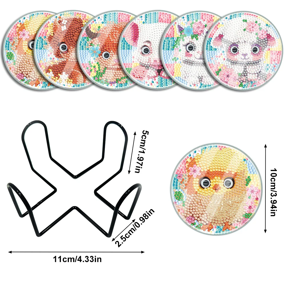 [Upgrade - Waterproof Coaster]6pcs DIY Cute Animal Coaster Set Holiday Christmas for Adults and Beginners(With Covers)